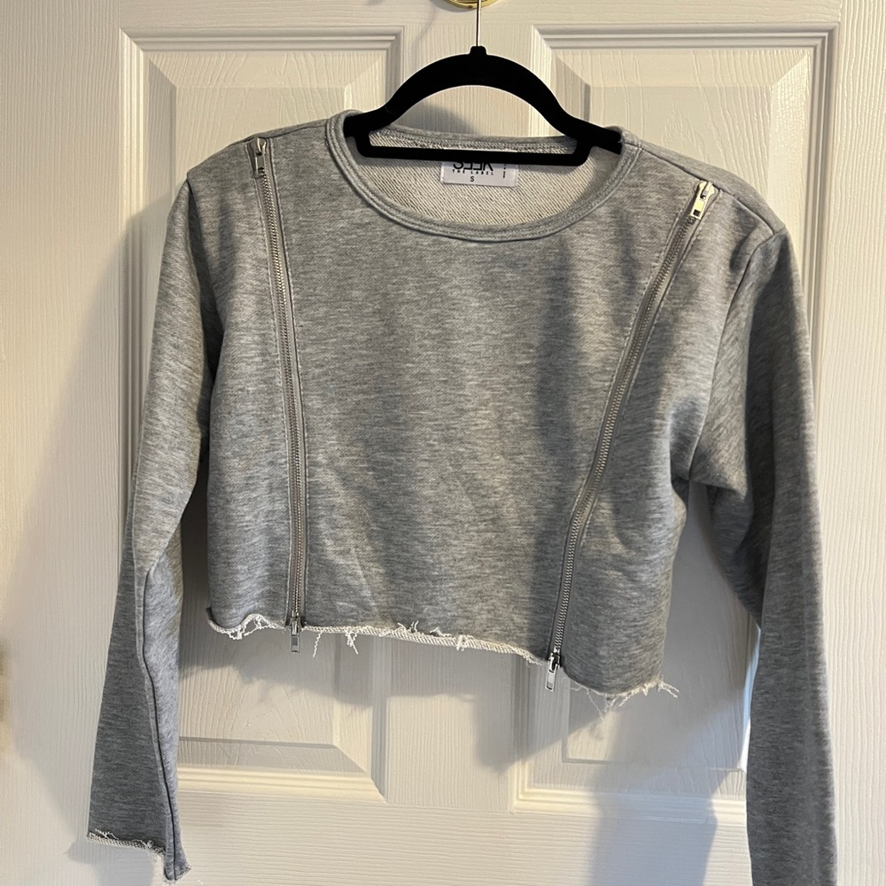 Seek the label, grey, silver, zippers, sweatshirt, crew neck